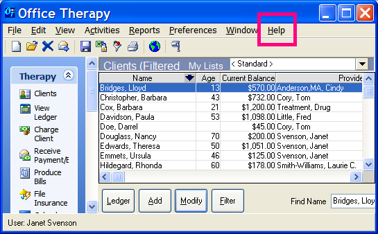 Click on Help then Open Office Therapy